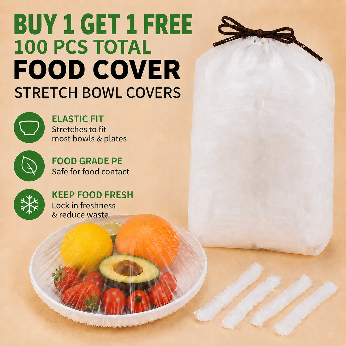 BUY 1 GET 1 FREE — 100PCS Disposable Stretch Food Covers for Bowls & Plates