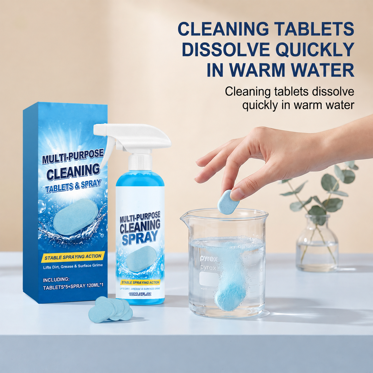 🫧 Multi-Purpose Cleaning Tablets & Spray Kit — Cut Through Grease & Everyday Grime