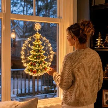 ✈️Last Day 50% OFF✨🎄Lighted Christmas Window Decoration with Suction Cup | Warm LED Window Light with Double-Layer Design & Multiple Festive Styles Flat Version✨