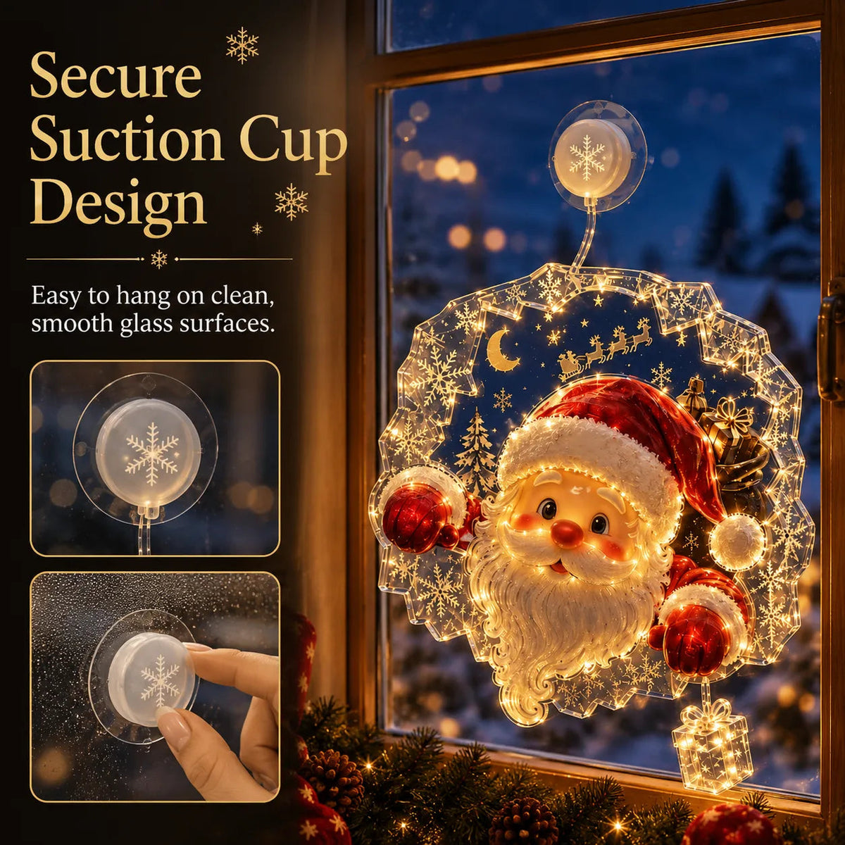 ✈️Last Day 50% OFF✨🎄Lighted Christmas Window Decoration with Suction Cup | Warm LED Window Light with Double-Layer Design & Multiple Festive Styles Flat Version✨