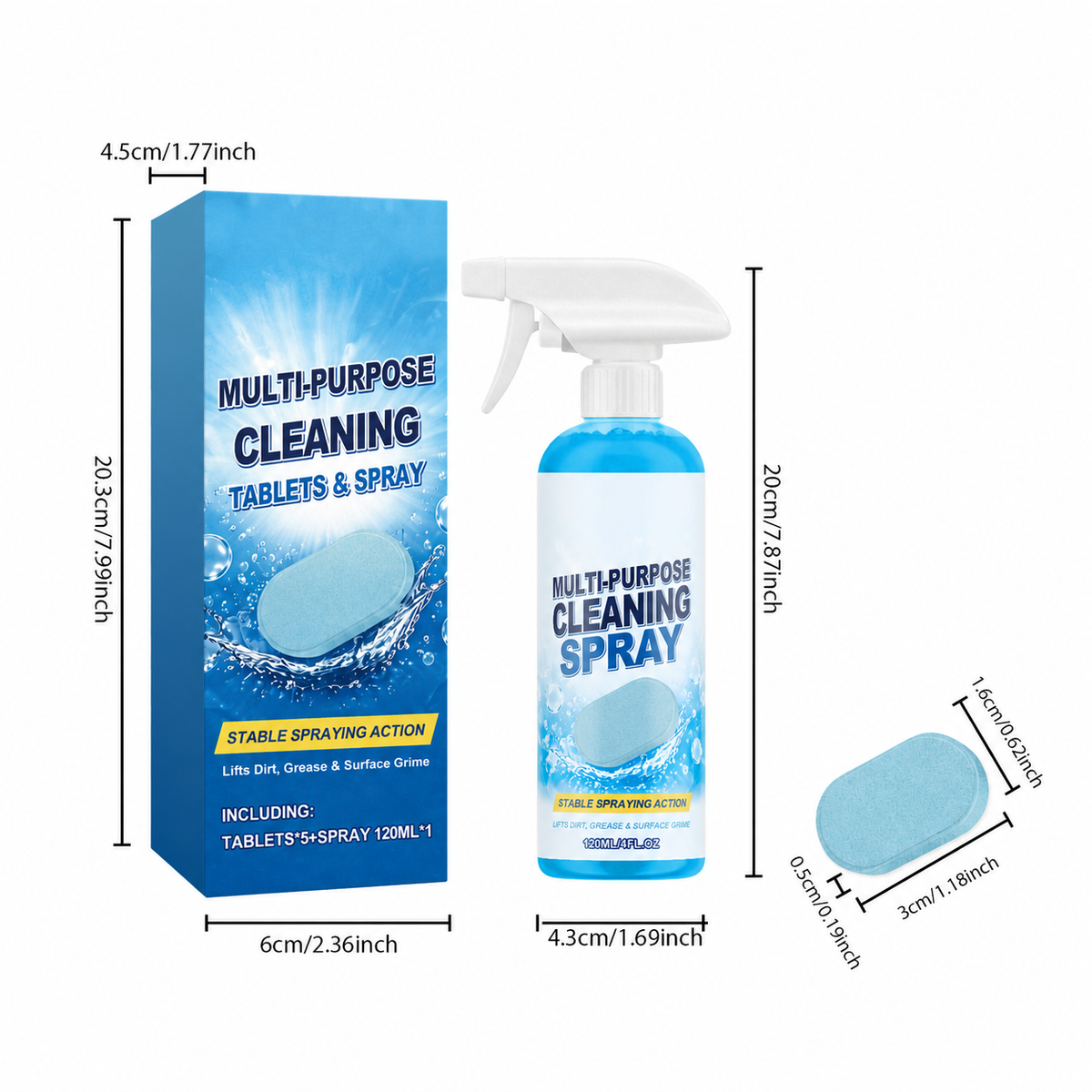 🫧 Multi-Purpose Cleaning Tablets & Spray Kit — Cut Through Grease & Everyday Grime