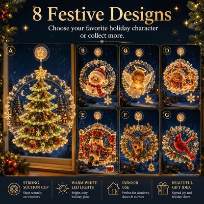 ✈️Last Day 50% OFF✨🎄Lighted Christmas Window Decoration with Suction Cup | Warm LED Window Light with Double-Layer Design & Multiple Festive Styles Flat Version✨