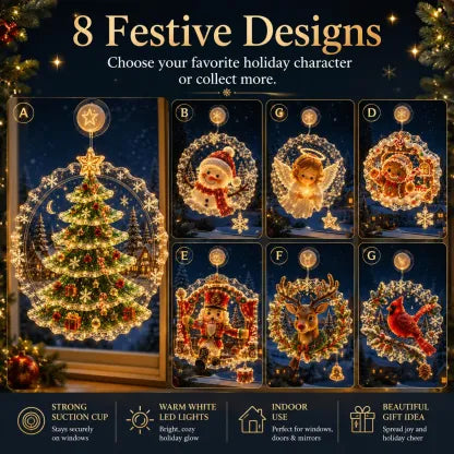 ✈️Last Day 50% OFF✨🎄Lighted Christmas Window Decoration with Suction Cup | Warm LED Window Light with Double-Layer Design & Multiple Festive Styles Flat Version✨