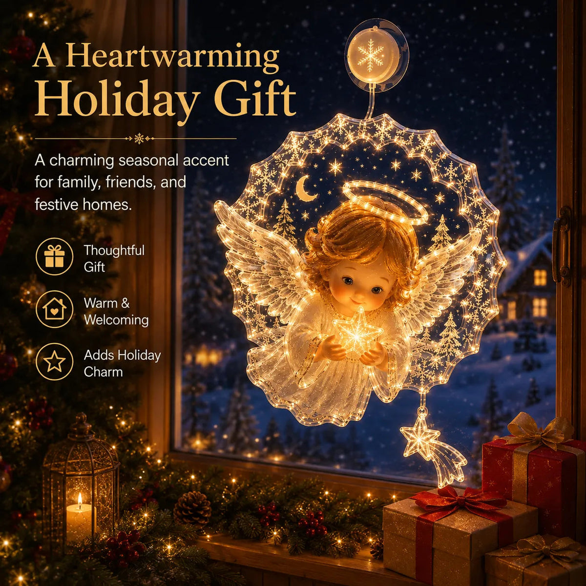 ✈️Last Day 50% OFF✨🎄Lighted Christmas Window Decoration with Suction Cup | Warm LED Window Light with Double-Layer Design & Multiple Festive Styles Flat Version✨