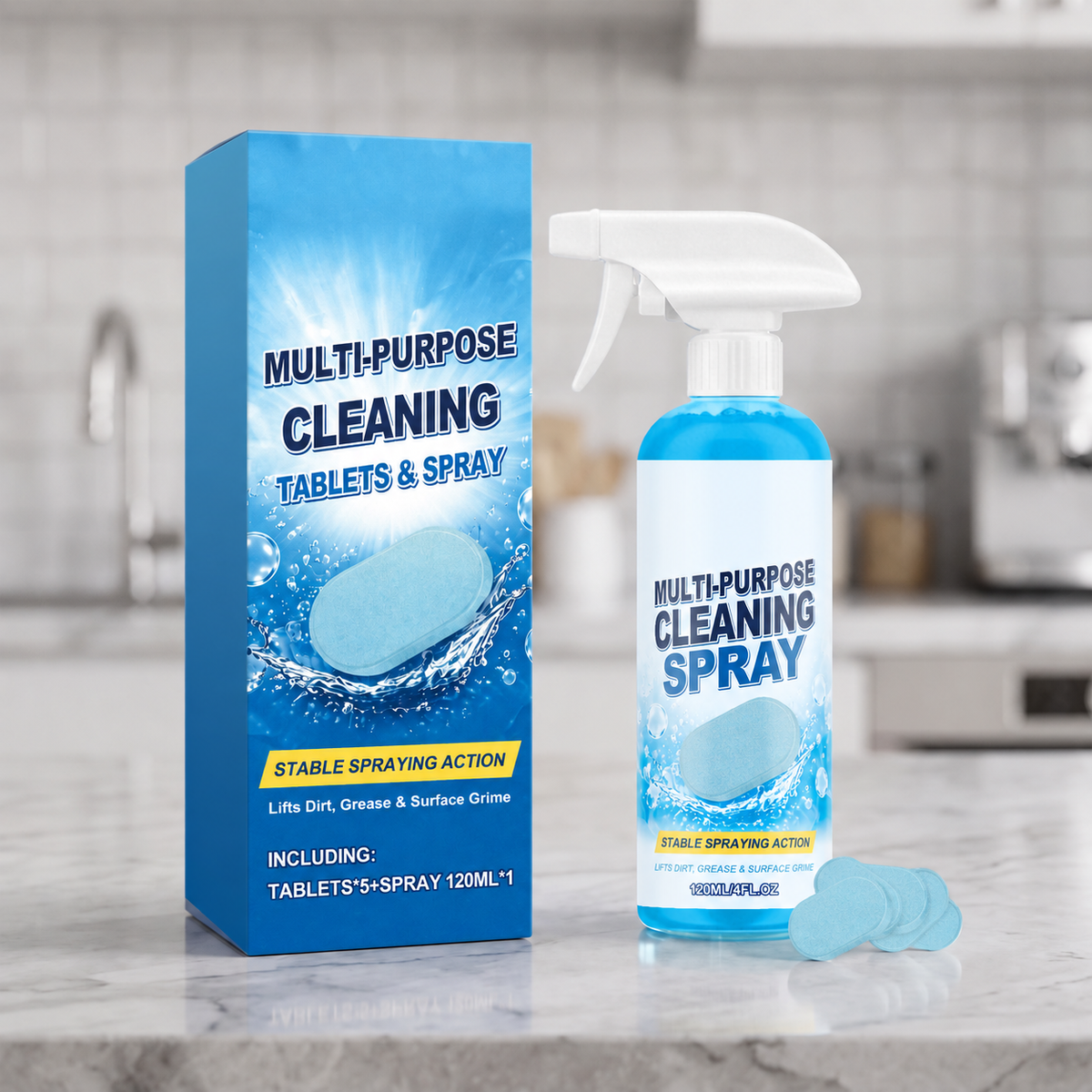🫧 Multi-Purpose Cleaning Tablets & Spray Kit — Cut Through Grease & Everyday Grime