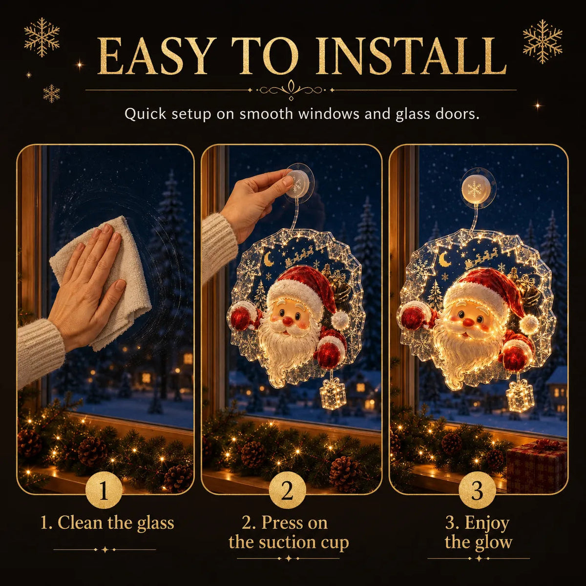 ✈️Last Day 50% OFF✨🎄Lighted Christmas Window Decoration with Suction Cup | Warm LED Window Light with Double-Layer Design & Multiple Festive Styles Flat Version✨
