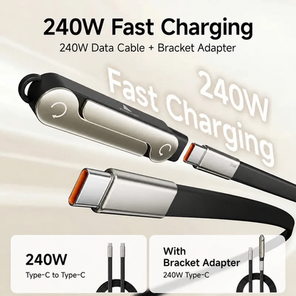 🔌 Charge & Chill — 2-in-1 USB-C Charging Cable & Foldable Phone Stand ⚡ Up to 240W