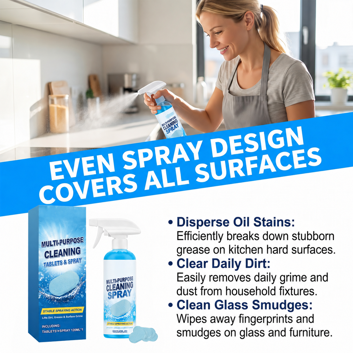 🫧 Multi-Purpose Cleaning Tablets & Spray Kit — Cut Through Grease & Everyday Grime
