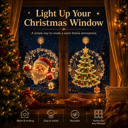 ✈️Last Day 50% OFF✨🎄Lighted Christmas Window Decoration with Suction Cup | Warm LED Window Light with Double-Layer Design & Multiple Festive Styles Flat Version✨