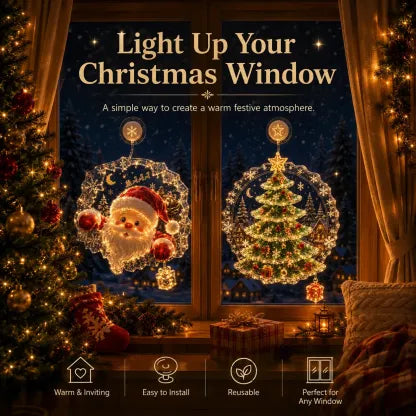 ✈️Last Day 50% OFF✨🎄Lighted Christmas Window Decoration with Suction Cup | Warm LED Window Light with Double-Layer Design & Multiple Festive Styles Flat Version✨