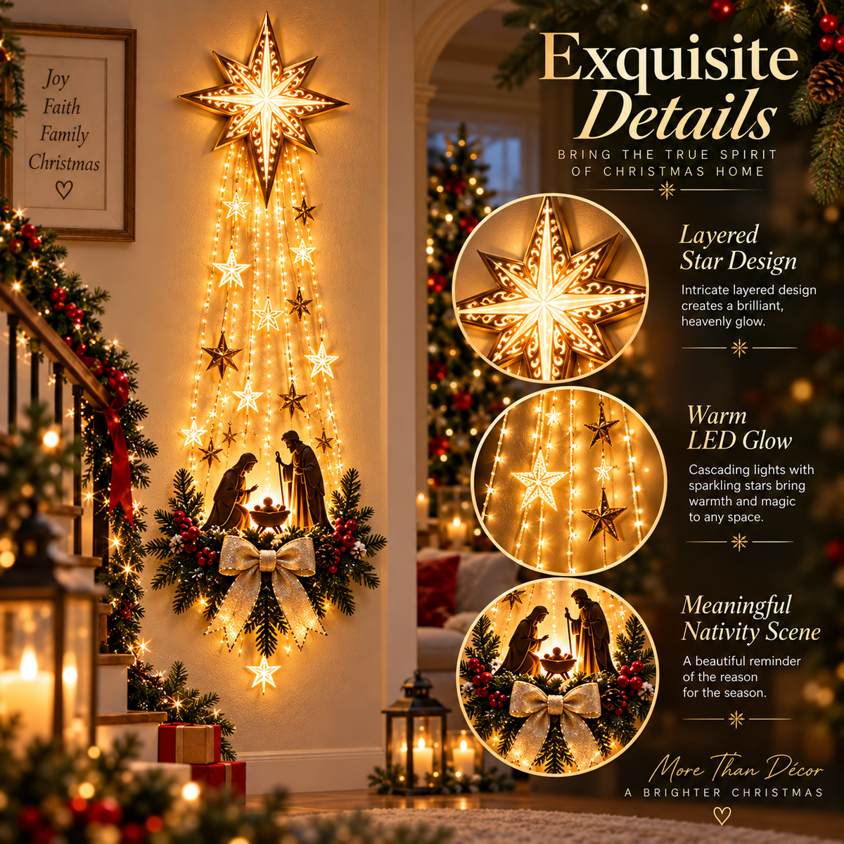 ✨ Last Day 49% OFF ✨ ✝️ Bethlehem Star – Lighted Nativity Wall Decor
