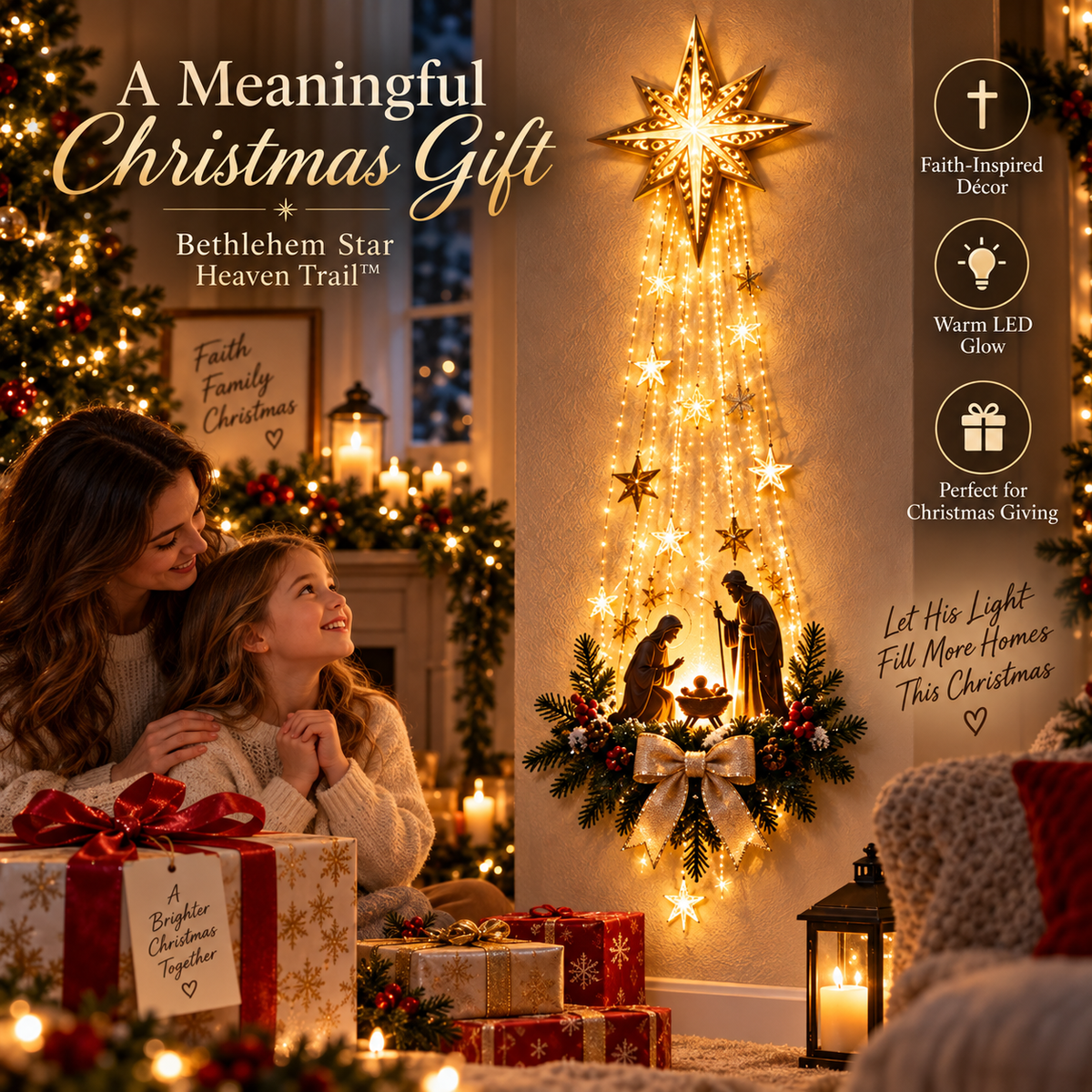 ✨ Last Day 49% OFF ✨ ✝️ Bethlehem Star – Lighted Nativity Wall Decor