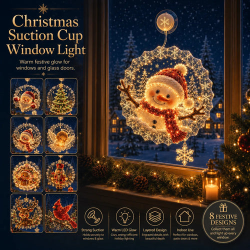 ✈️Last Day 50% OFF✨🎄Lighted Christmas Window Decoration with Suction Cup | Warm LED Window Light with Double-Layer Design & Multiple Festive Styles Flat Version✨