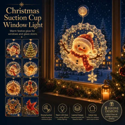 ✈️Last Day 50% OFF✨🎄Lighted Christmas Window Decoration with Suction Cup | Warm LED Window Light with Double-Layer Design & Multiple Festive Styles Flat Version✨